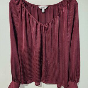 Nine West Women's V-Neck Long Sleeve Plum/Burgundy Blouse - XL